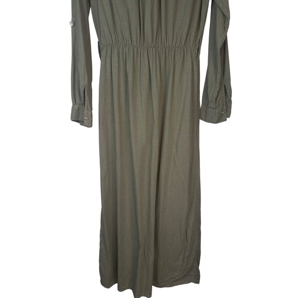 2/$30 ZARA Small Button-Down Shirt Dress Khaki Green Linen & Viscose - Picture 12 of 16